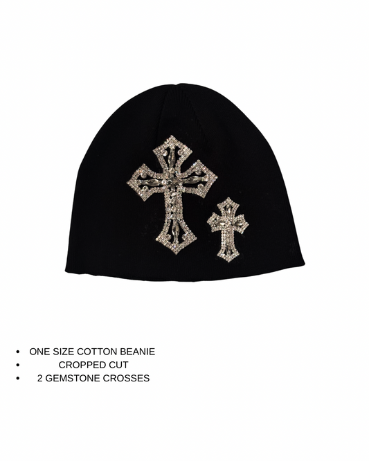 Rhinestone Double Cross Beanie