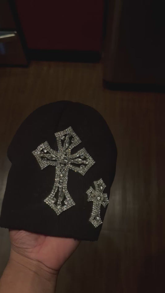 Rhinestone Double Cross Beanie